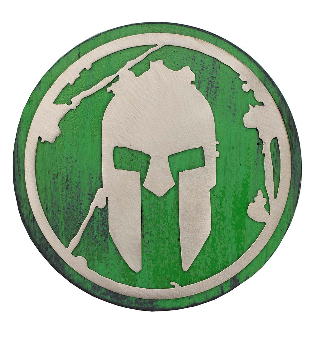 SPARTAN Distressed Green Metal Badge
